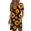 Women's Fashion Casual Printed Lapel Button Short Sleeve Clothing Straps Dress