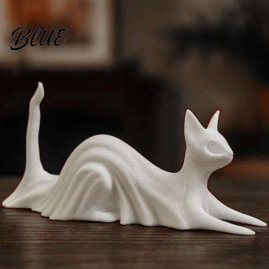 Solid Structure Desk Ornament 3D Printed Cat Ghost Buddy Cute Halloween Kitty Figurine for Matte White Table Centerpiece Office Shelf Spooky Kitten