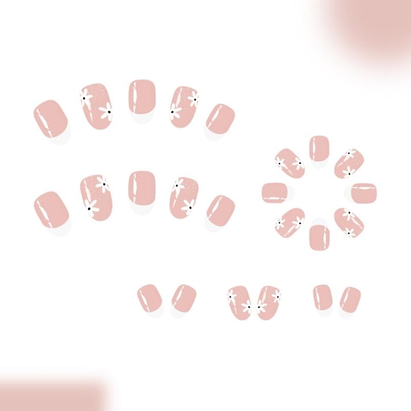 User Friendly Artificial Nail Flower Glitters French Styles Fake Nail for Daily Use Safe Plastic Finger Enhancements