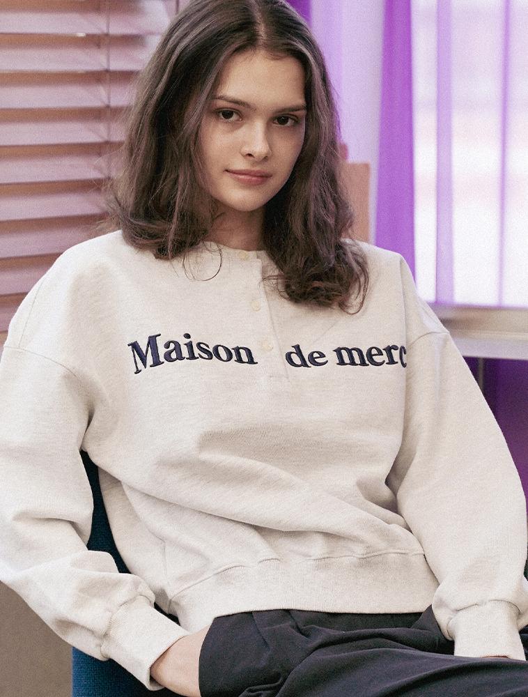 LA MAISON STUDIO Women'S Crop Classic Logo Embossed Embroidery Heavy Terry Henley Neck Oatmeal (Fcd3Ts708W)