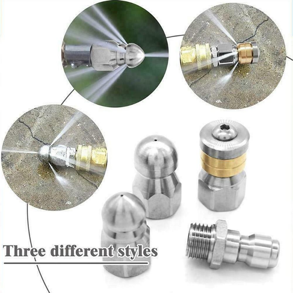 3 Pcs Sewer Jetter Nozzle 1/4" Pressure Washer Rotating Button Nose Connector