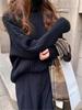 Women's Korean Style Thickened Wool Sweater - High Neck, Warm, Long Sleeve, Striped Knit Top for Autumn/Winter