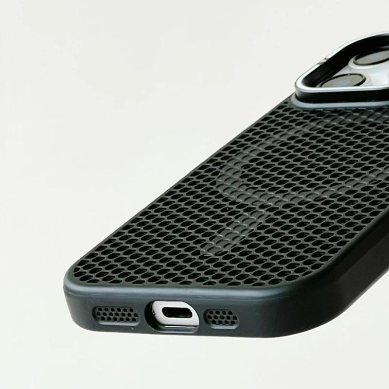 Honeycomb Grid Mesh Cooling for Magsafe Case for 16 17 Pro Max 15 14 13 12 11 Alloy Lens Bracket Wireless Charging Cover
