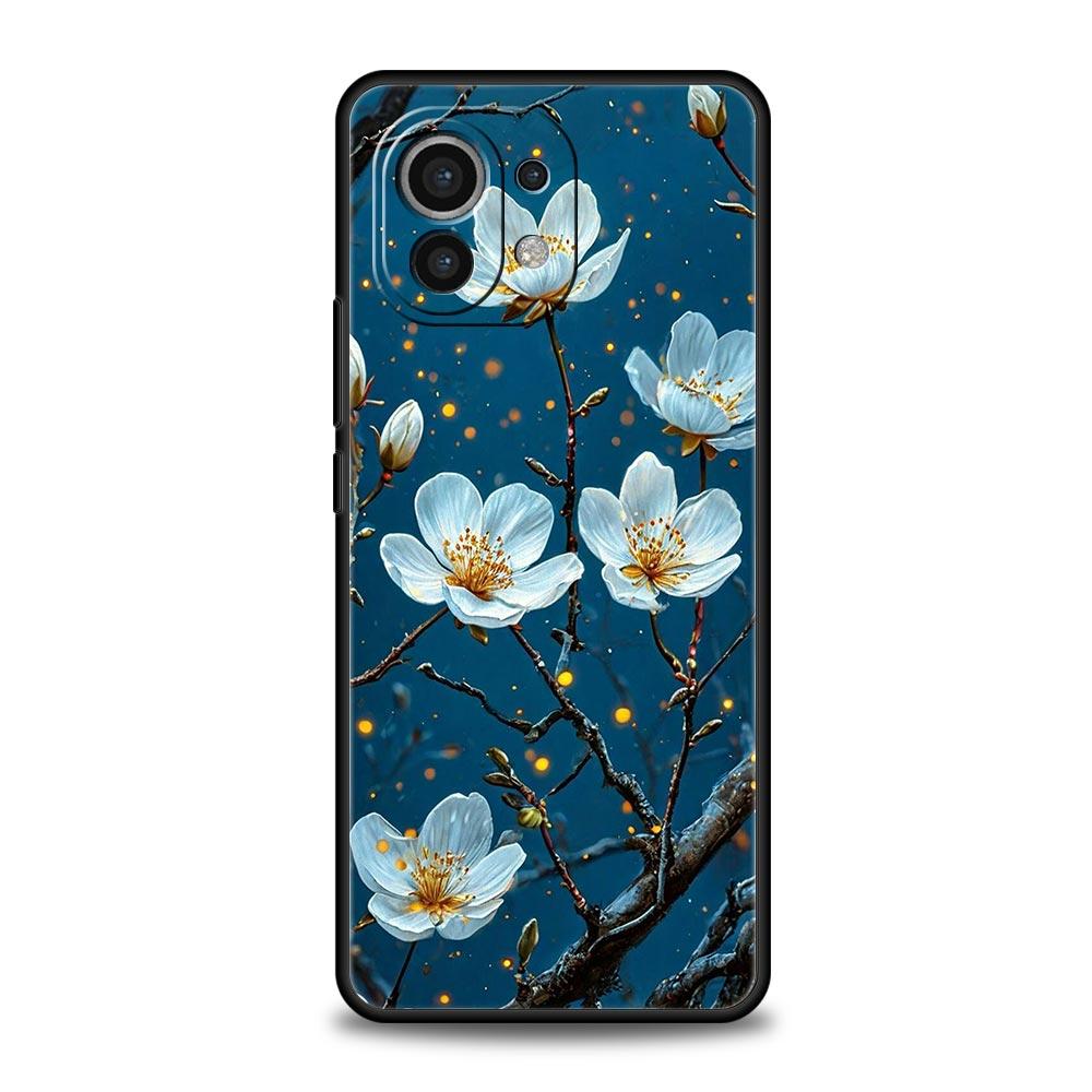 Phone Case For Xiaomi Mi 15 14 13 12 11 Lite 14T 13T 12T 11T Pro Poco X6 X5 X3 Pro F6 F5 F4 Oil Painting Of Flowers Black Cover