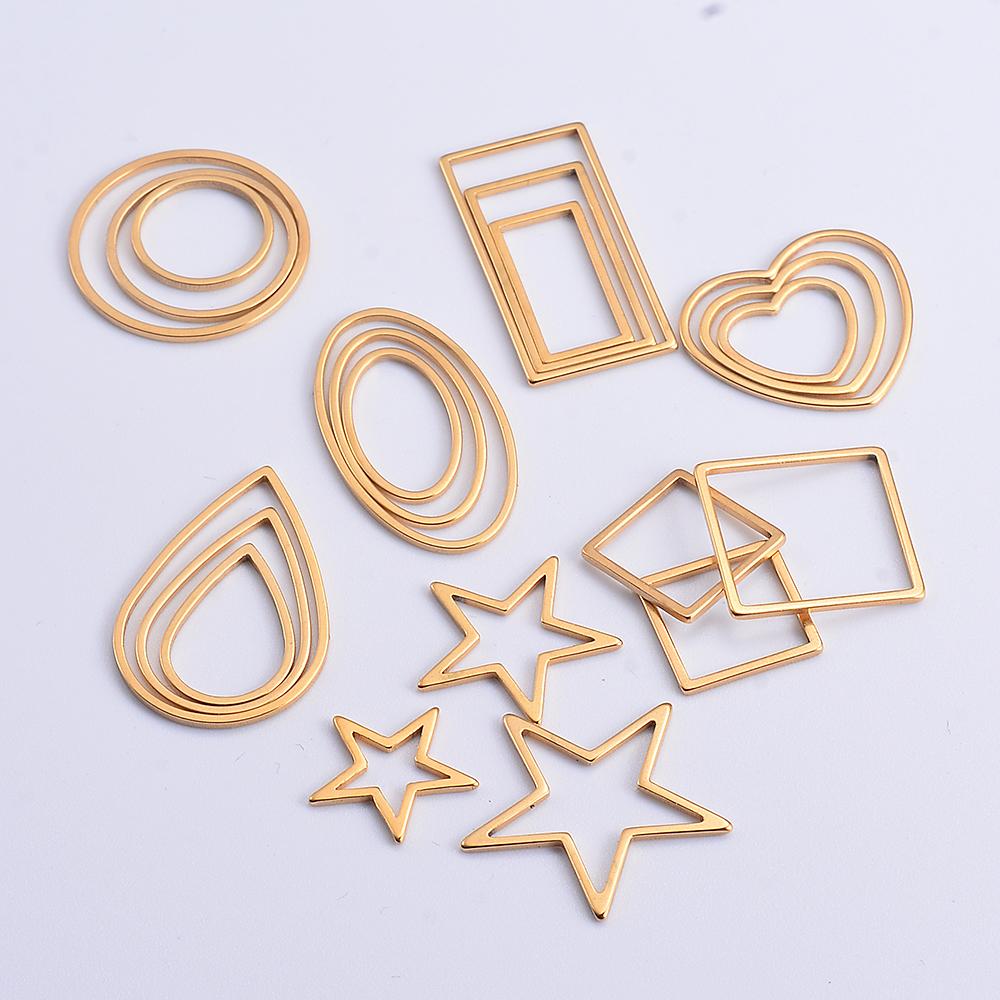 20pcs 3 Size Gold Stainless Steel Charm Pendant Open Bezels Hollow Pressed Resin Frame Mold Bezel DIY Jewelry Making Accessories