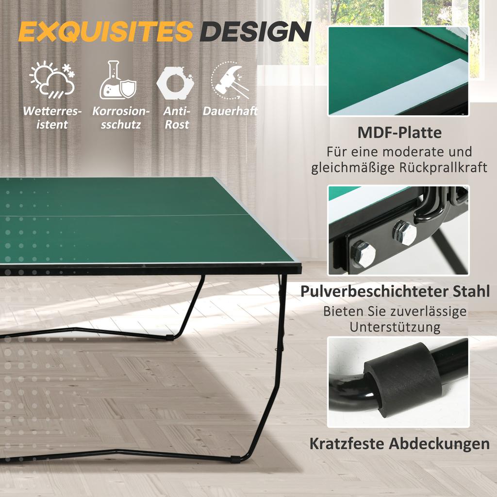 9FT Folding Tennis Table, with 8 Wheels, for Indoor Use, Green