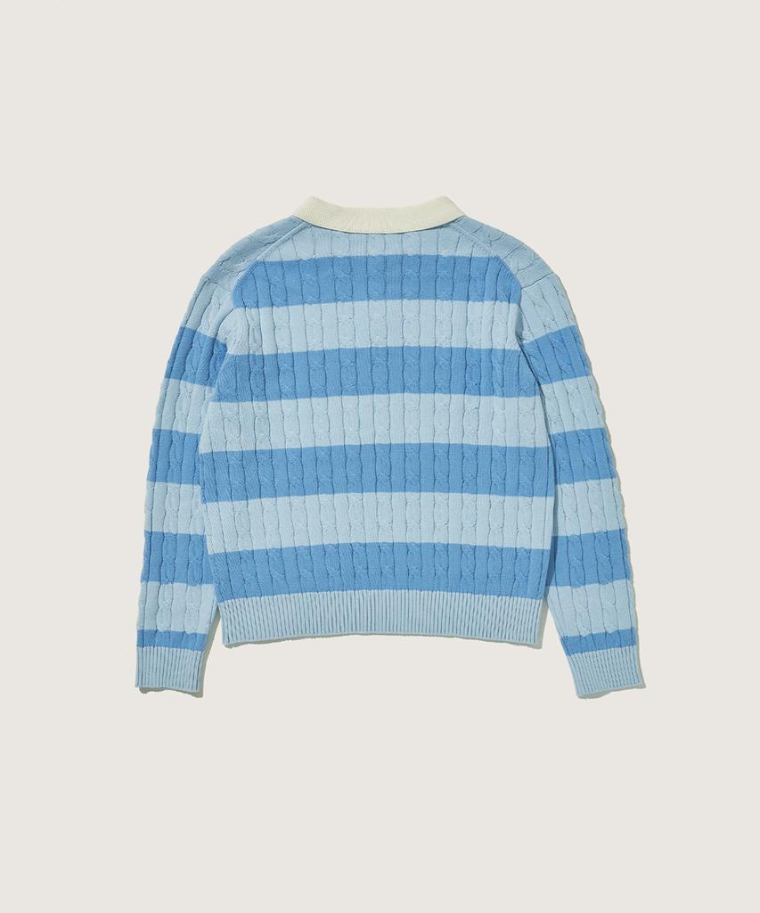 PLAC Collar Striped Knit Blue