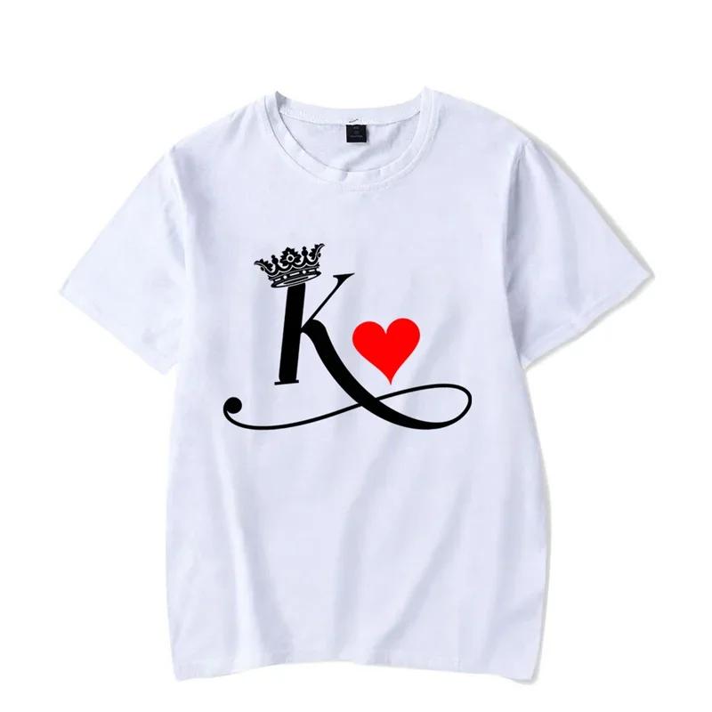 Fashion Letter Print Couple T Shirt For Lovers New Korean Shirt Chic King Queen Heart Graphic T Shirts For Couples