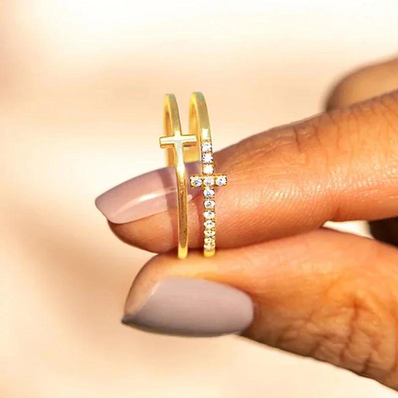CAOSHI Double Layer Cross Design Daily Wearable Rings Silver Color/Gold Color/Black Color Versatile Design Accessories for Women