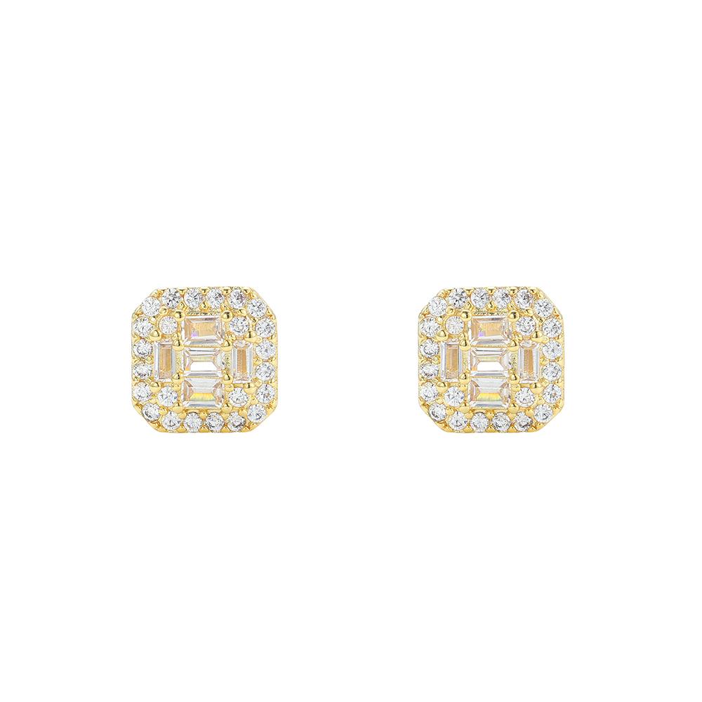 E085 Men and Women Hip Hop Jewelry Brass CZ Stud Earrings for Gift