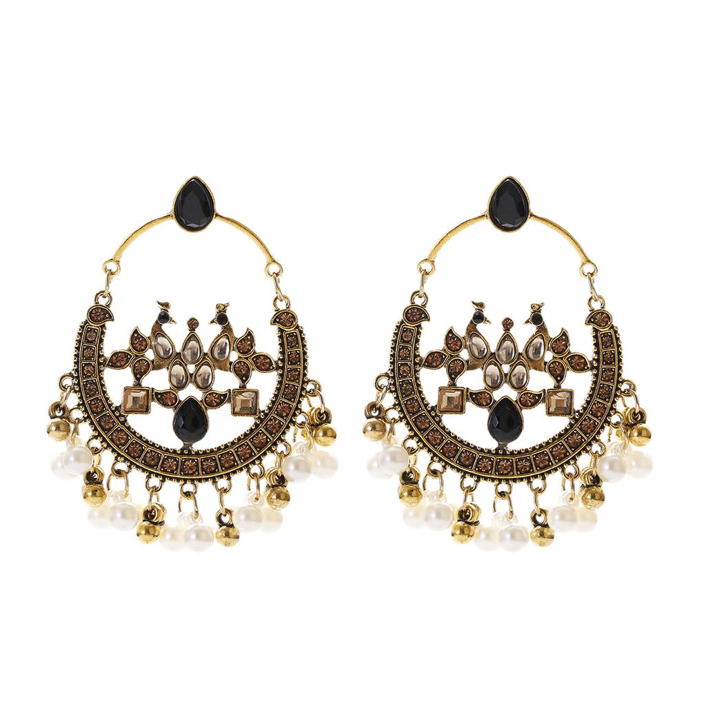 Indian Jhumka Zircon Vintage Bell Tassel Earring Boho Antique Ethnic copper Plated Drop Hanging Earrings For Women Pendientes