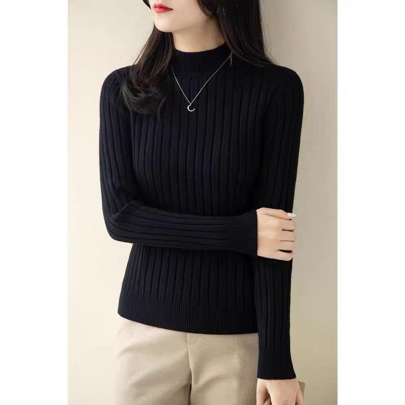 

Модный полувысокий ворот с длинным рукавом, свитера, женские зимние однотонные облегающие вязаные свитера для женщин, элегантный повседневный однотонный джемпер 25531 One Size чёрный