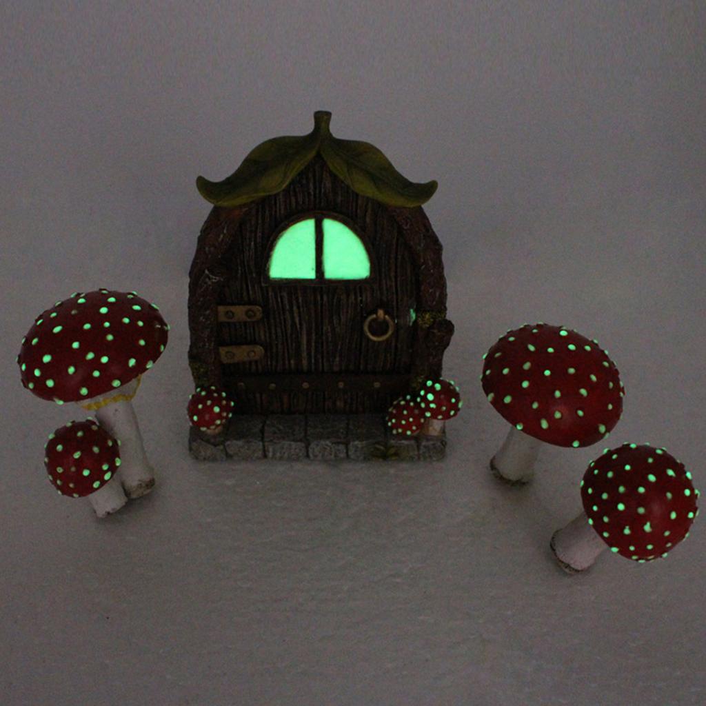 Fenster- und Türbaumdekoration Leuchtet im Dunkeln Harz Pilz Gartendekoration Feentür und Fenster für Baum