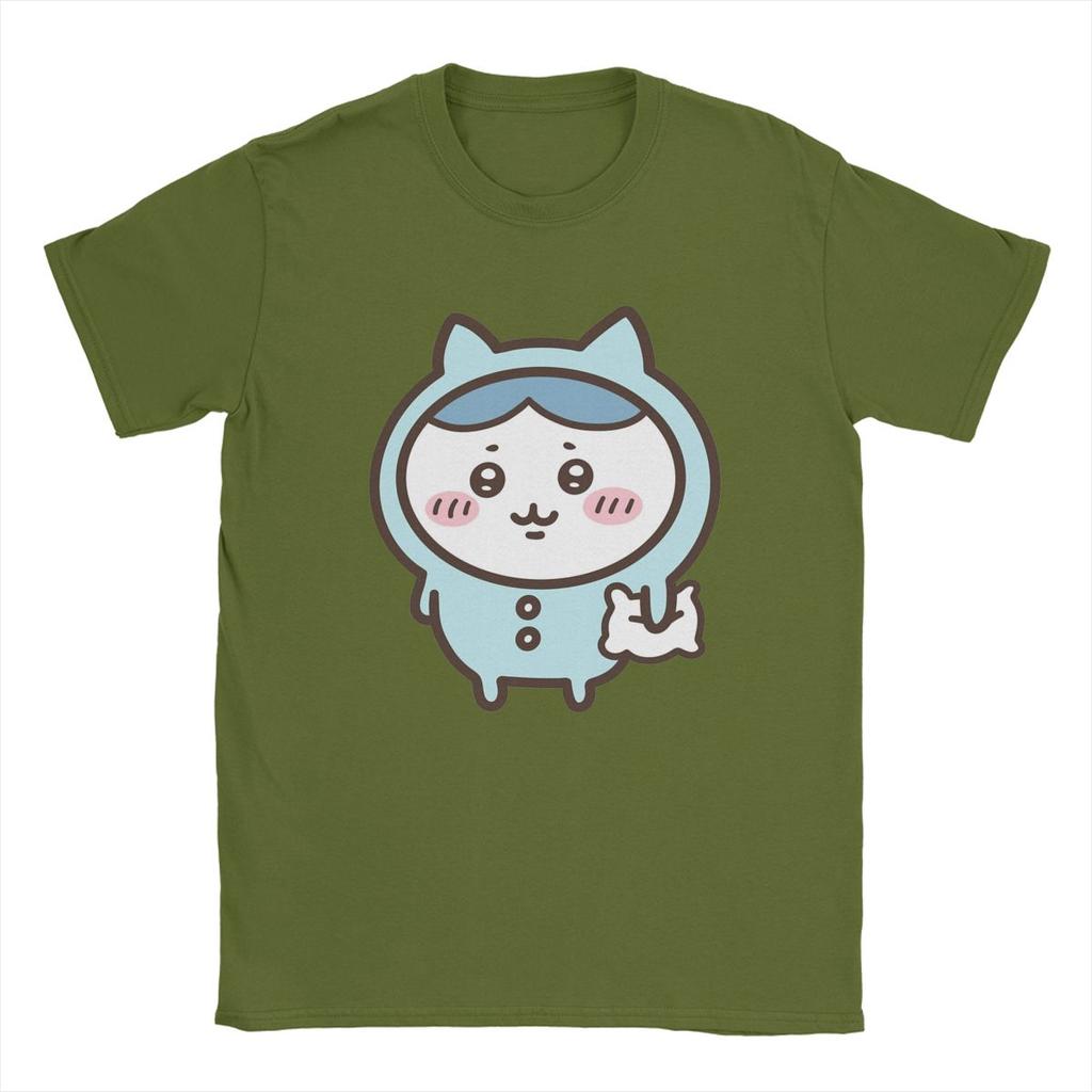 Men T-Shirt Hachiware In Blue Pajamas Chiikawa Humorous Pure Cotton Tee Shirt Short Sleeve T Shirt Crewneck Tops Birthday Gift