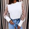 European-American 2025 Spring/Summer Women's Mesh Lace Patchwork Chiffon Long-Sleeve Blouse
