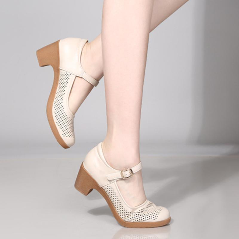 Chunky Heel Women's Shoes Work Shoes Commuting Hollow Tendon Sole European and American Sports Shoes Soft Sole Single Shoes Sandals High Heels