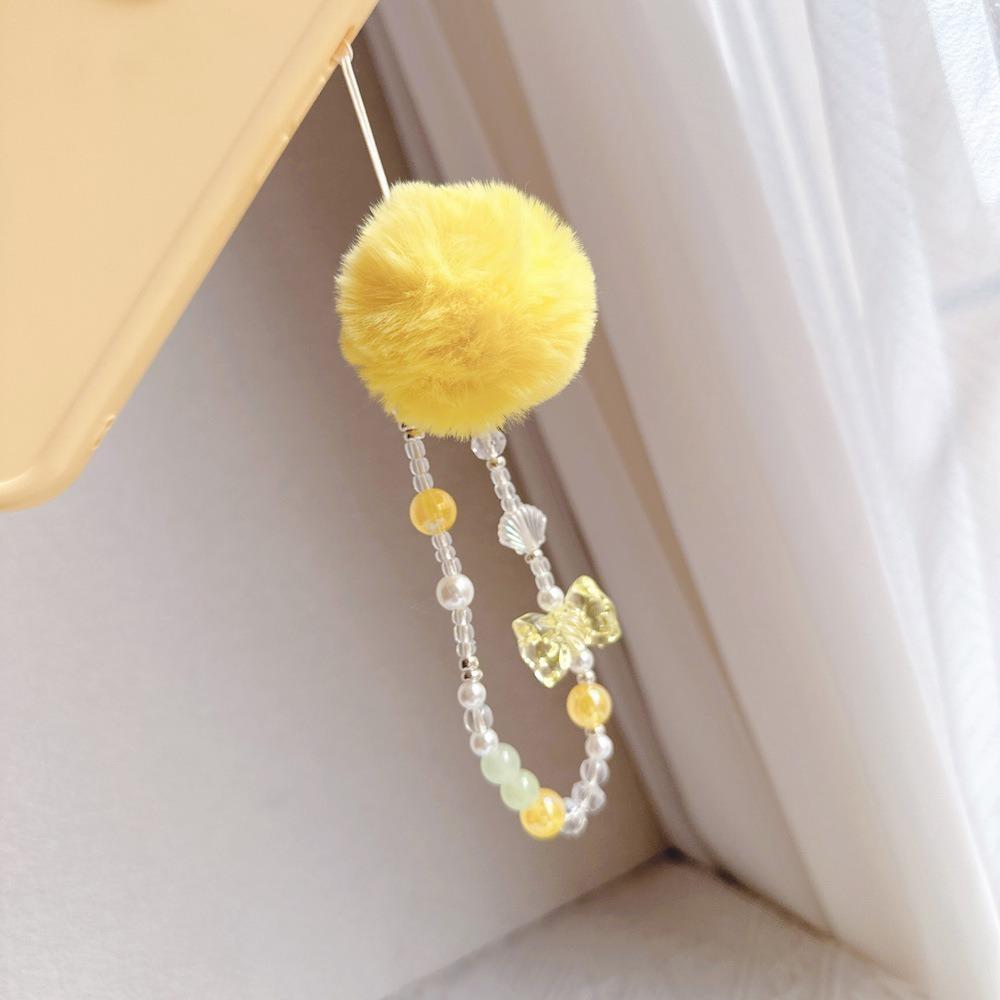Hair Ball Beaded Phone Straps Sweet Girl Cellphone Pendant Mobile Phone Chain Bag Pendant