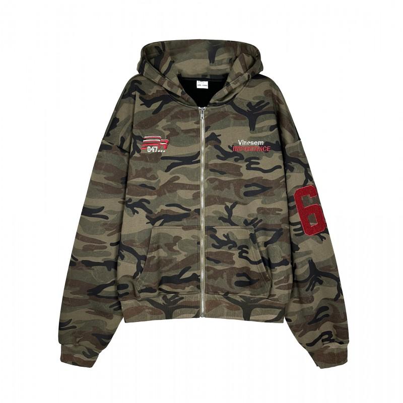 Mens Womens Oversized Camo Hooded Zip-Up