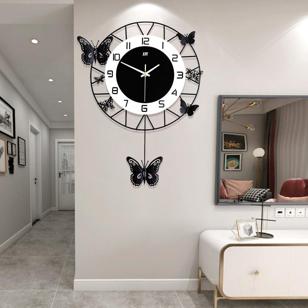Butterfly Shaped Wall Clock, 20x13 Inches Modern Silent Non-Ticking & Easy-to-Read Metal Wall Decor for Living Room Office Decor