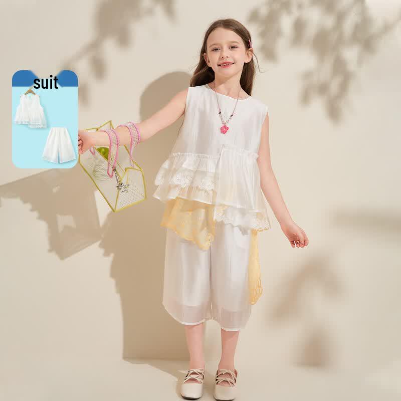 Girls' Summer Wide-leg Pants & Vest Set
