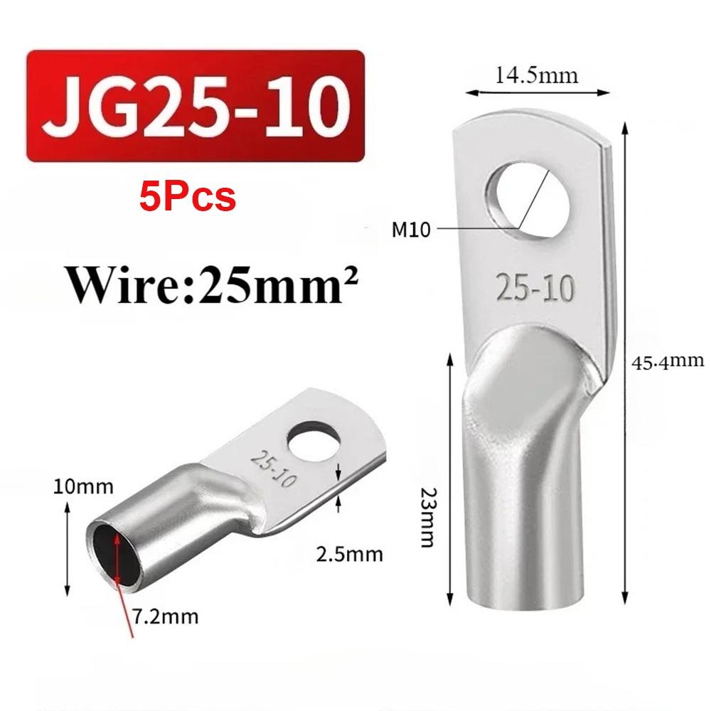 5Pcs 14-2AWG Tinned Copper Cable Lug JG Series Battery Cable Terminal  for Power Wire Crimping