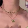 Korean Fashion Double layered Green Butterfly Necklace For Women Elegant Zircon Butterfly Pendant Choker Chain Girls Jewelry