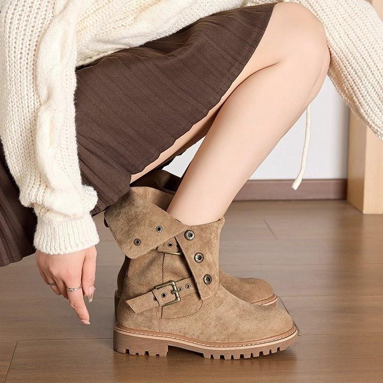 Inner heightening retro Martin boots women's autumn new models but knee two wear western short boots