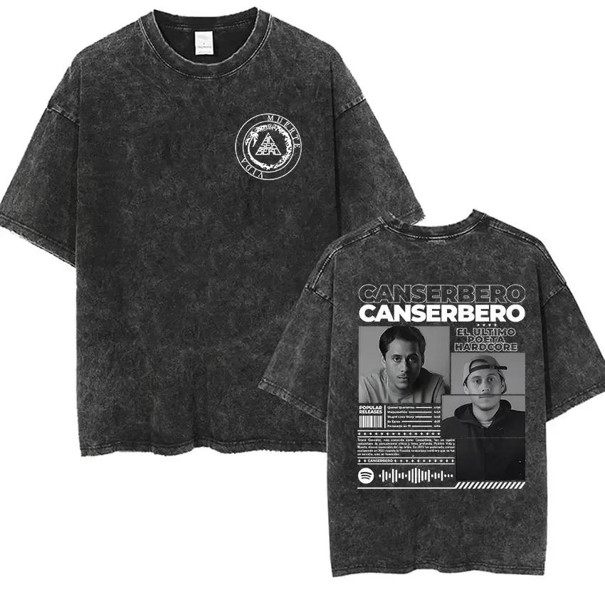 Vintage Washed Canserbero Logo 2025 Merch T Shirts Rap Gothic Style Hip Hop Short Sleeve Tshirt Men Women Casual Oversized Tees