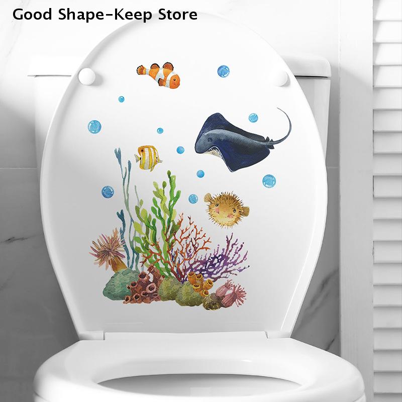 Glow-in-the-Dark Fish Toilet Self-Adhesive Sticker Ocean Bathroom Decor Removable Wall Art for Home Living Room