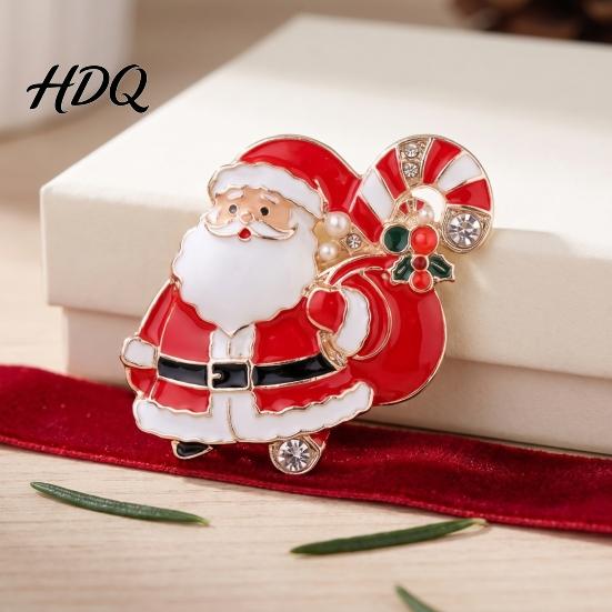 Sparkling Holiday Brooches Christmas Enamel Brooch Pin Santa Snowman Gingerbread Tree Wreath Stocking Pins Bell Jewelry Accessories for Coats