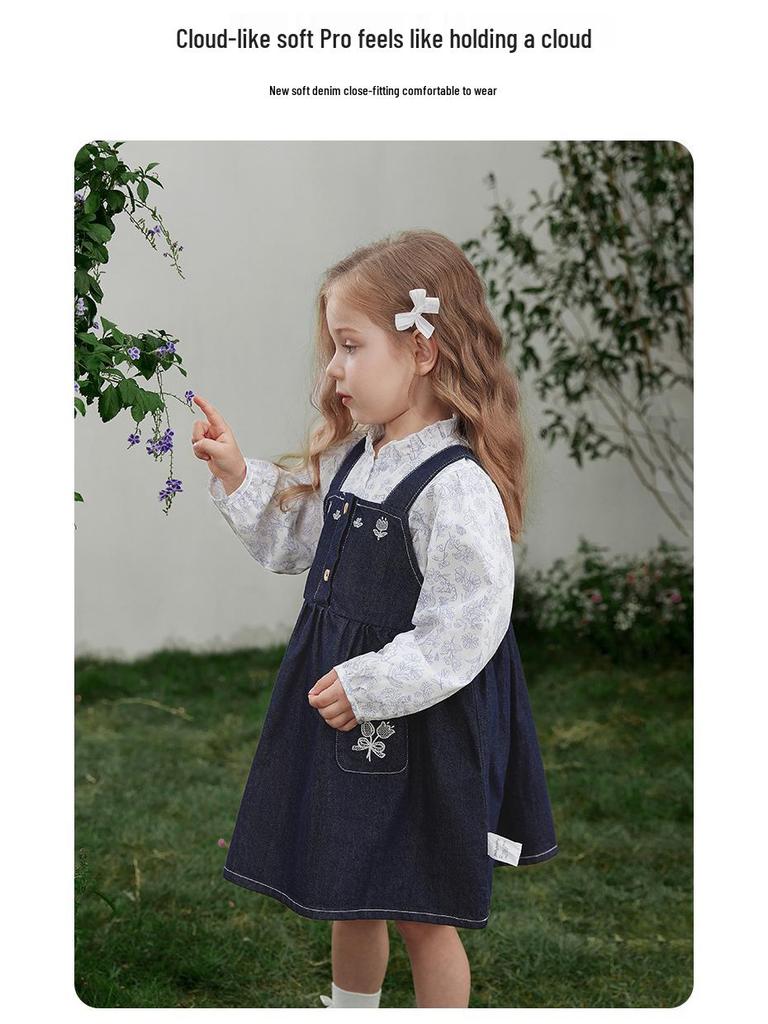 [2026 Spring Collection] Girls' Washed Denim Pinafore Skirt - Children's Spring Fashion