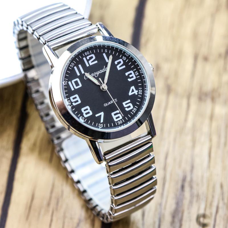 Large Number Luminous Elderly Quartz Watch with Waterproof Stainless Steel Elastic Band