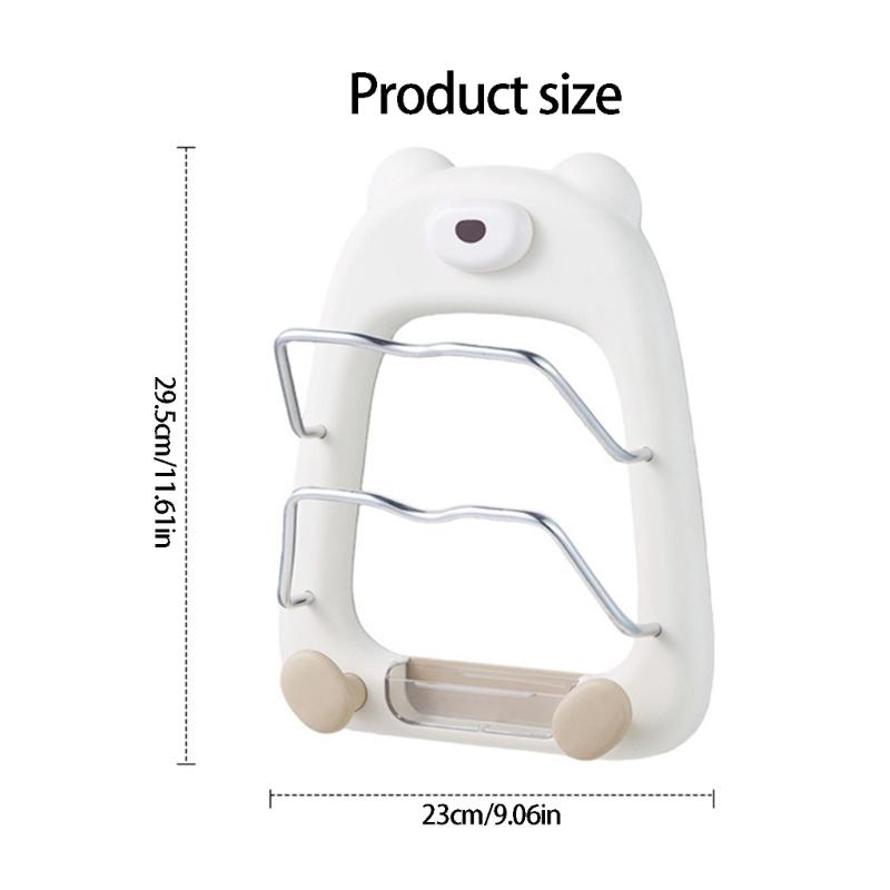 Space Efficient Cookware Shelf For Kitchen Wall Mount Cutting Board Holder Cartoon Bear Pot Lid Storage Stand