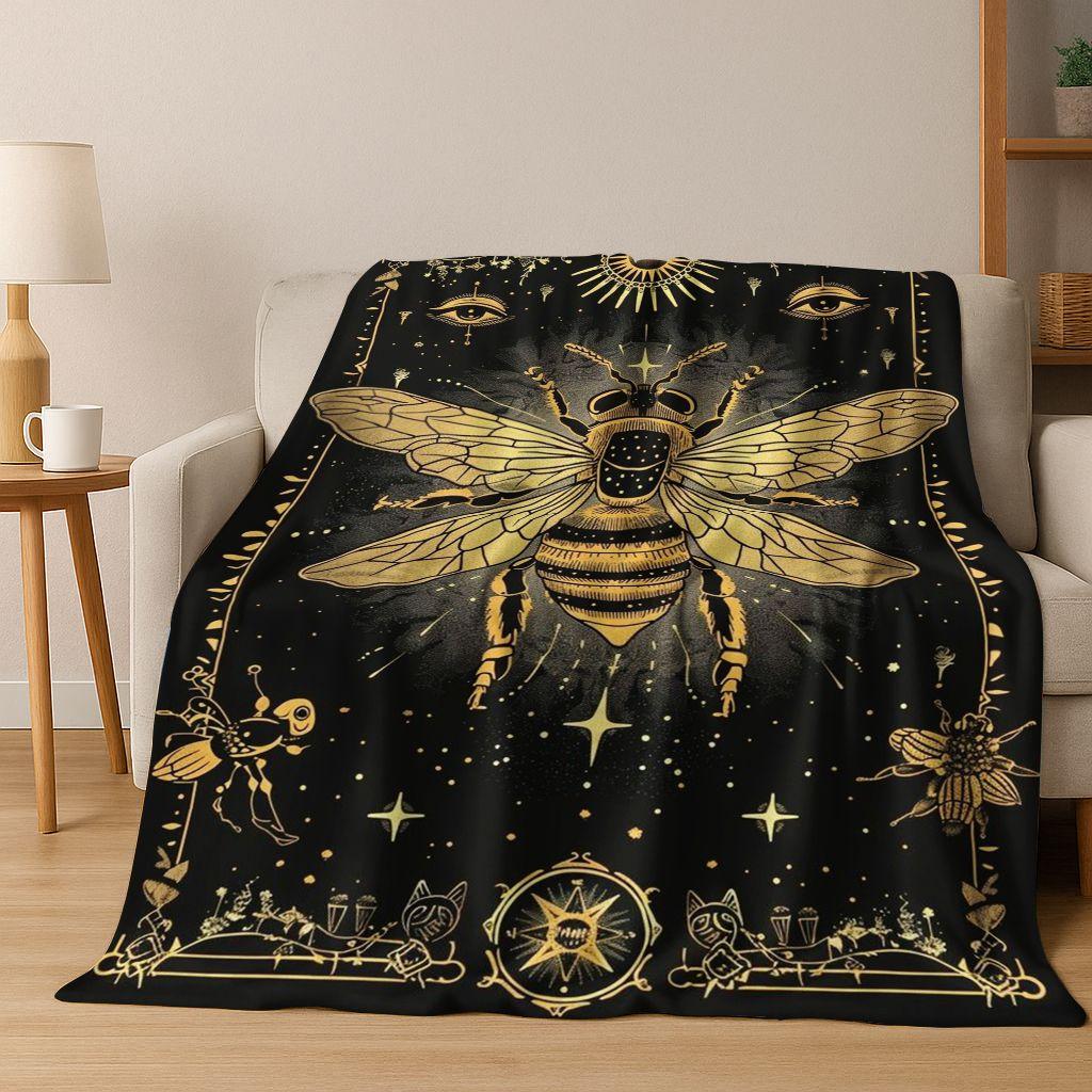 Cute Cartoon Bee HoneyBee Insect Art Flannel Blanket,Cozy Soft Throw Blanket for Home Bedroom Bed Sofa Picnic Cover Gift Kids
