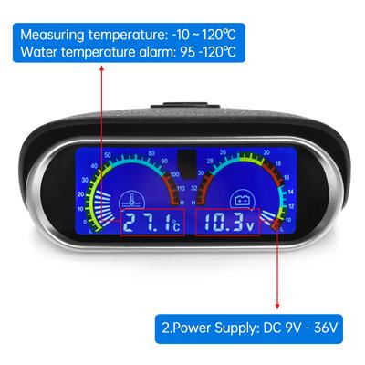 Jauge Numérique LCD 2 en 1 pour Température d'Eau de Voiture Camion Capteur de Température 1/8 NPT Température Moto+Voltmètre Volt Mètre de Tension 12V 24V