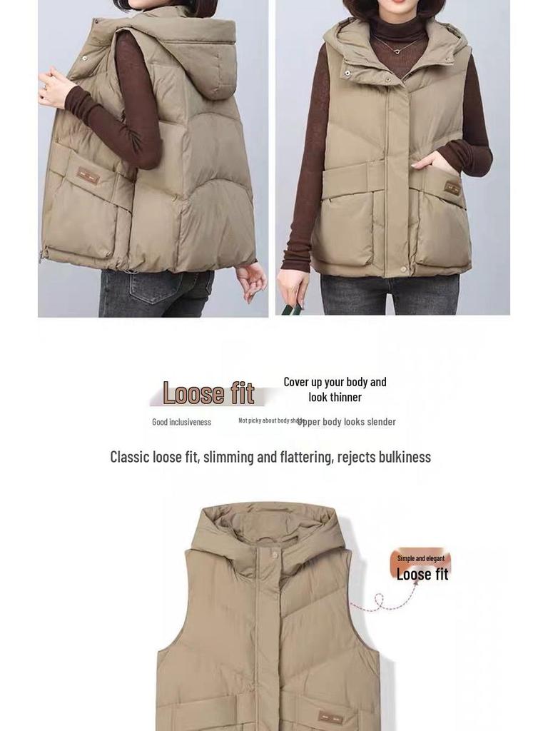 Damen Winter Kapuzen Daunenweste - 2025 Leichte, Verdickte Mode Trend für Mütter