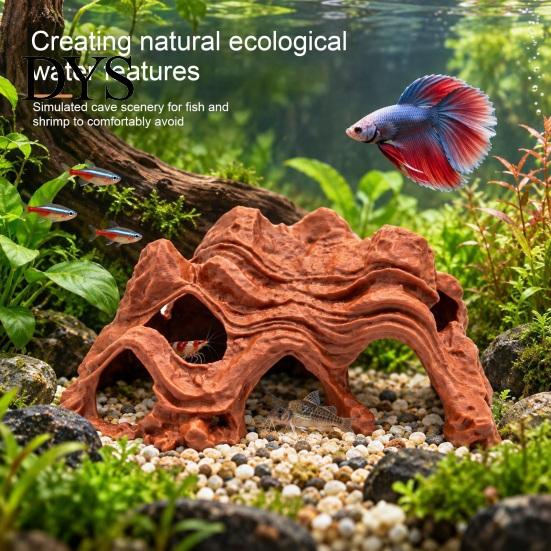 Cichlid Hiding Cave Aquarium Mountain Hideout, Rock Look Tunnel Fish Hide, Shrimp Betta Accessory Shelter for Pleco Tanks Decoration Decorative