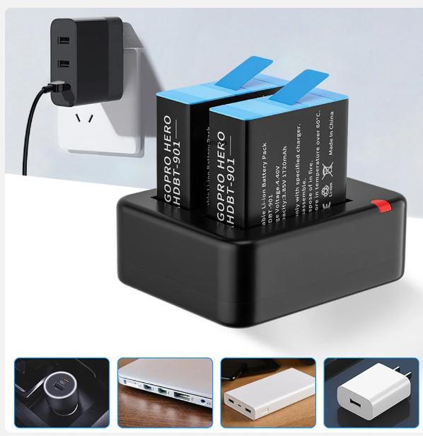 Dual Port Slot Double Battery Charger For Gopro Go Pro Hero 11 10 9 Black with USB Cable Action Camera Accessory
