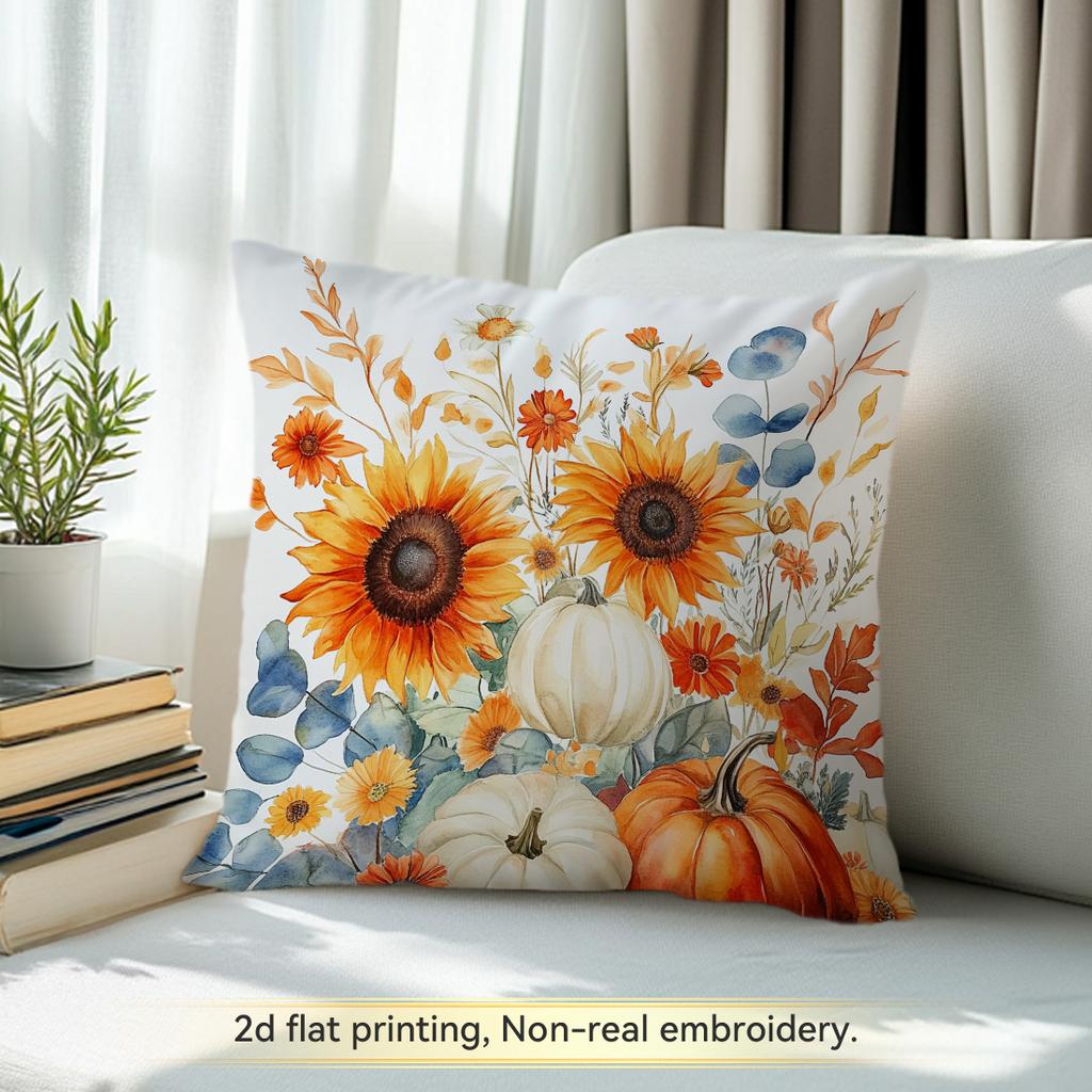 1pcs Autumn Pumpkin Sunflower Cushions Pillowcase Polyester Cushion Cover Throw Pillow Pillowcover Home Car Sofa Decor
