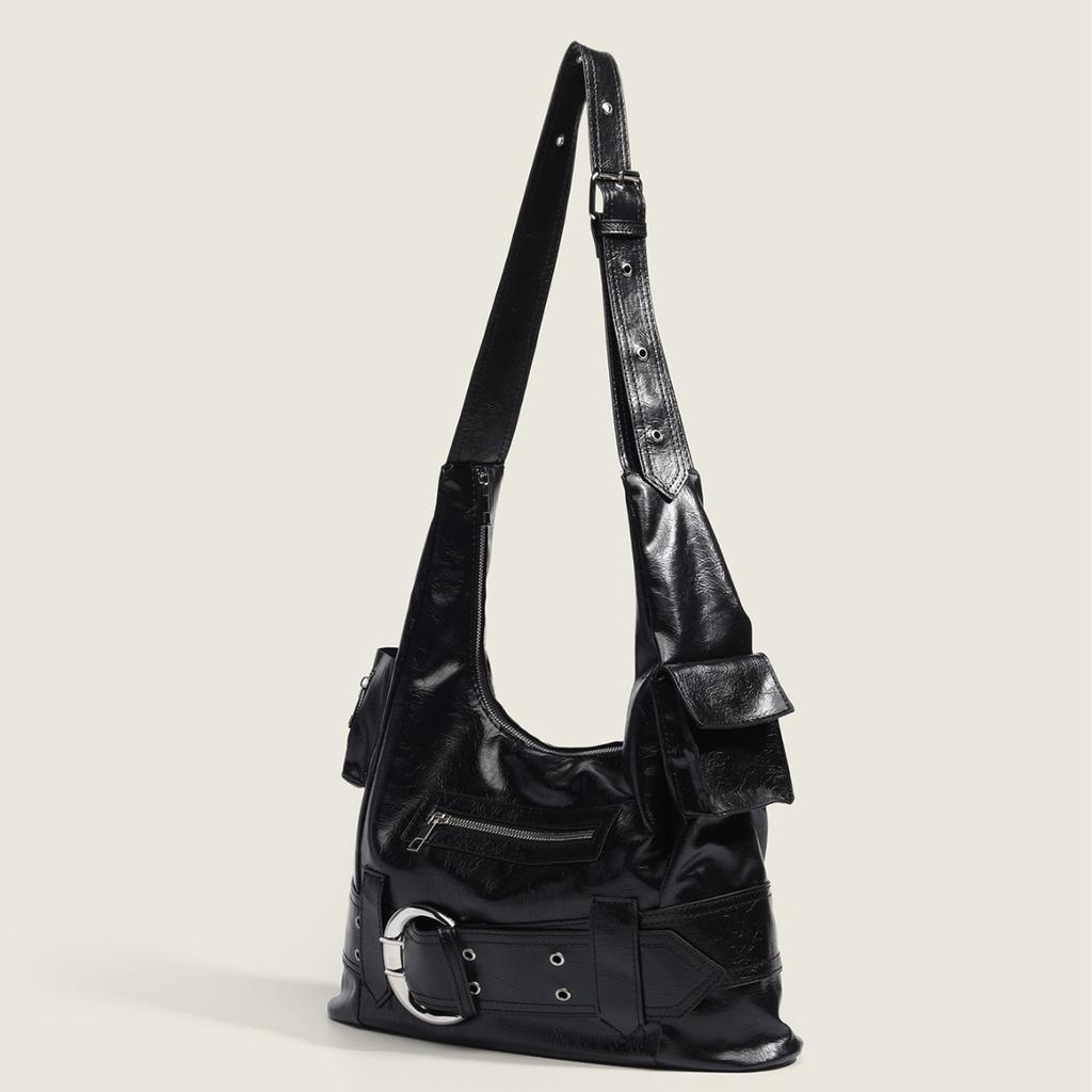 Neue High-End Y2K Schwarze Texturierte Achseltasche Retro Funktionale Umhängetasche Nische Trendy Pendler Große Tasche