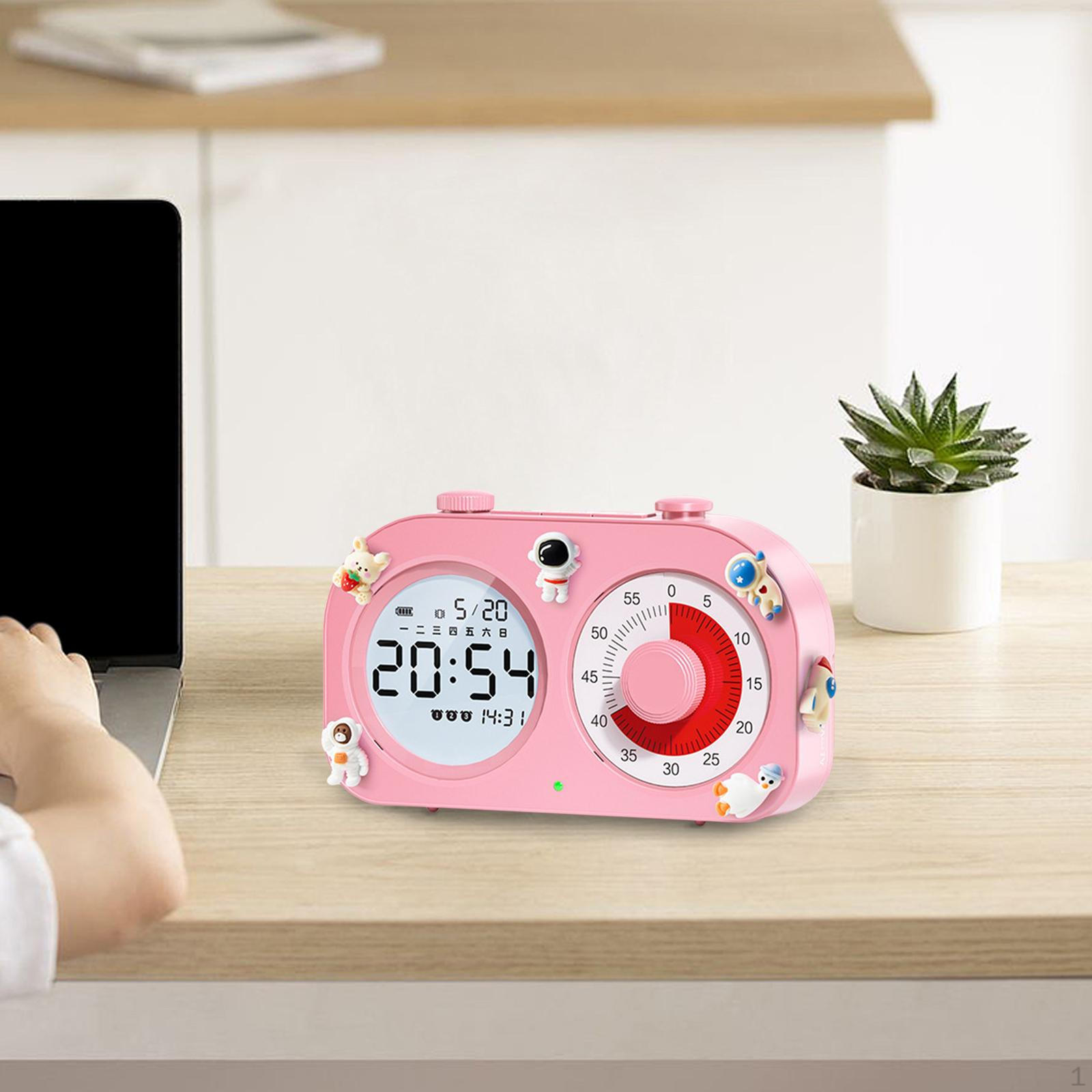 

Bedside Alarm Clock Time Management Timer Cute 2 in 1 Portable with Stand Modern Clocks Desktop рожевий