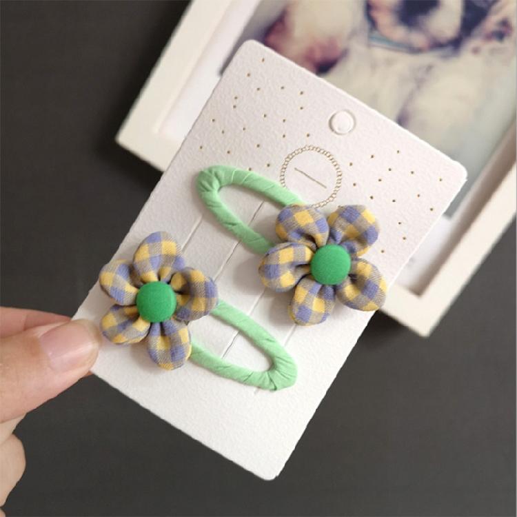 Lovely Flower Hair Clip Plaid Bow Snap Clip Non Slip Wrapped Hairpins for Kids