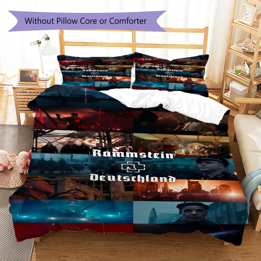 Rammstein Band Pattern Bedding,Quilt Set Quilt Cover Pillowcase Home Birthday Gift (1 * Duvet Cover + 2 * Pillowcase, Without Core)