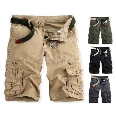 Herren Cargo Shorts Mittelhoch Bund Knopf Reißverschluss Freizeitshorts mit mehreren Taschen