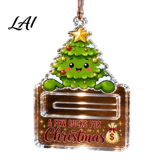 Holiday Tree Hanging Decoration Christmas Money Holder Ornaments Acrylic Gingerbread Snowman Santa Cash Stocking Stuffer for Gift Xmas Tree,