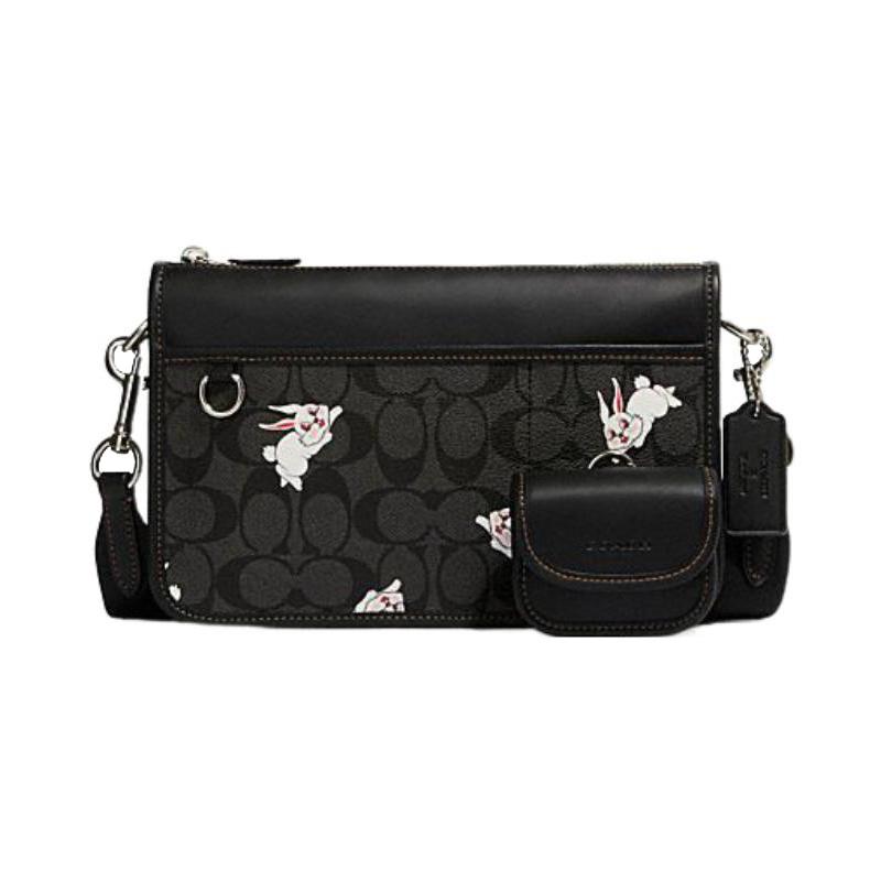 

COACH crossbody bag White Rabbit joint model Heritage 25 classic presbyopic all-over printed buckle opening and closing White Rabbit print чорний