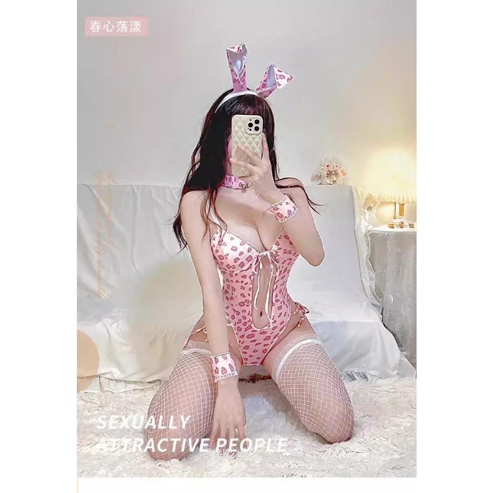 Domila Leopard Print Bunny Lingerie Pure Lust Sexy Dating Suspender Bath Robe SM Pervert Flirting Pajamas