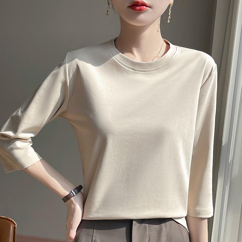 

Mercerized Cotton Cropped Sleeve Female Spring and Summer Round Neck Loose Cotton Short Sleeve Bottoming T-Shirt XXXL