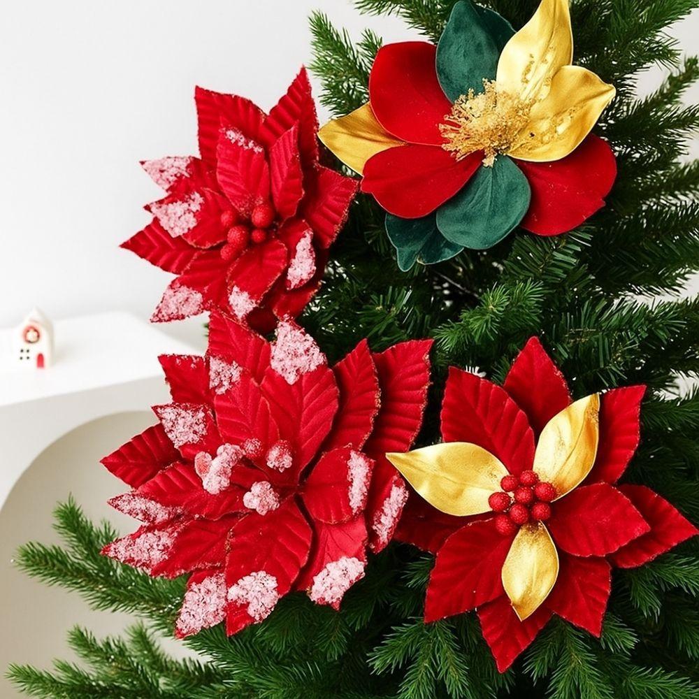 Large Glitter Artificial Christmas Flower Beautiful Xmas Tree Ornaments  Party Supplies