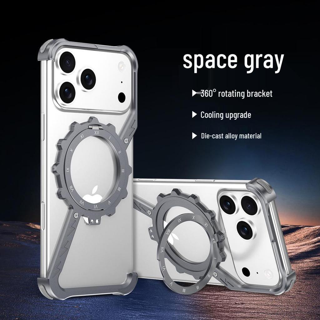 Gear Z Metal Case with Rotating Stand for iPhone 17 Pro Max and iPhone 16 Pro - Drop-Proof with Heat Dissipation
